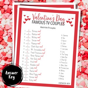 Valentines Famous TV Couples Matching Game | Valentines Party Games ...