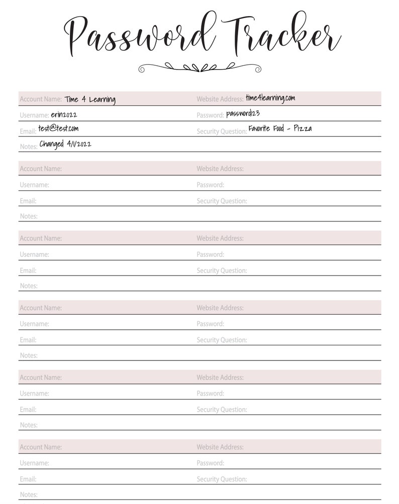 Password Tracker Printable Editable Password Log - Etsy