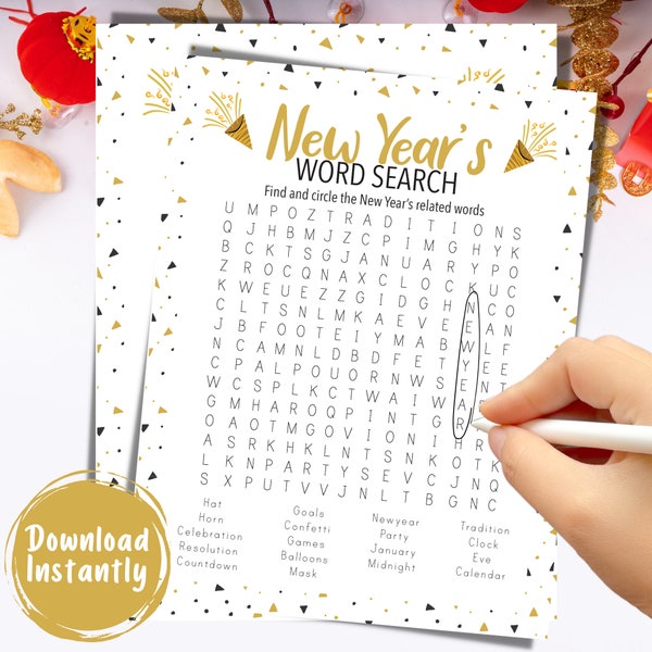 New Years Word Search Game | New Years Eve Games | New Years Eve Printable | Printable New Years Games | Word Find | New Years With Border