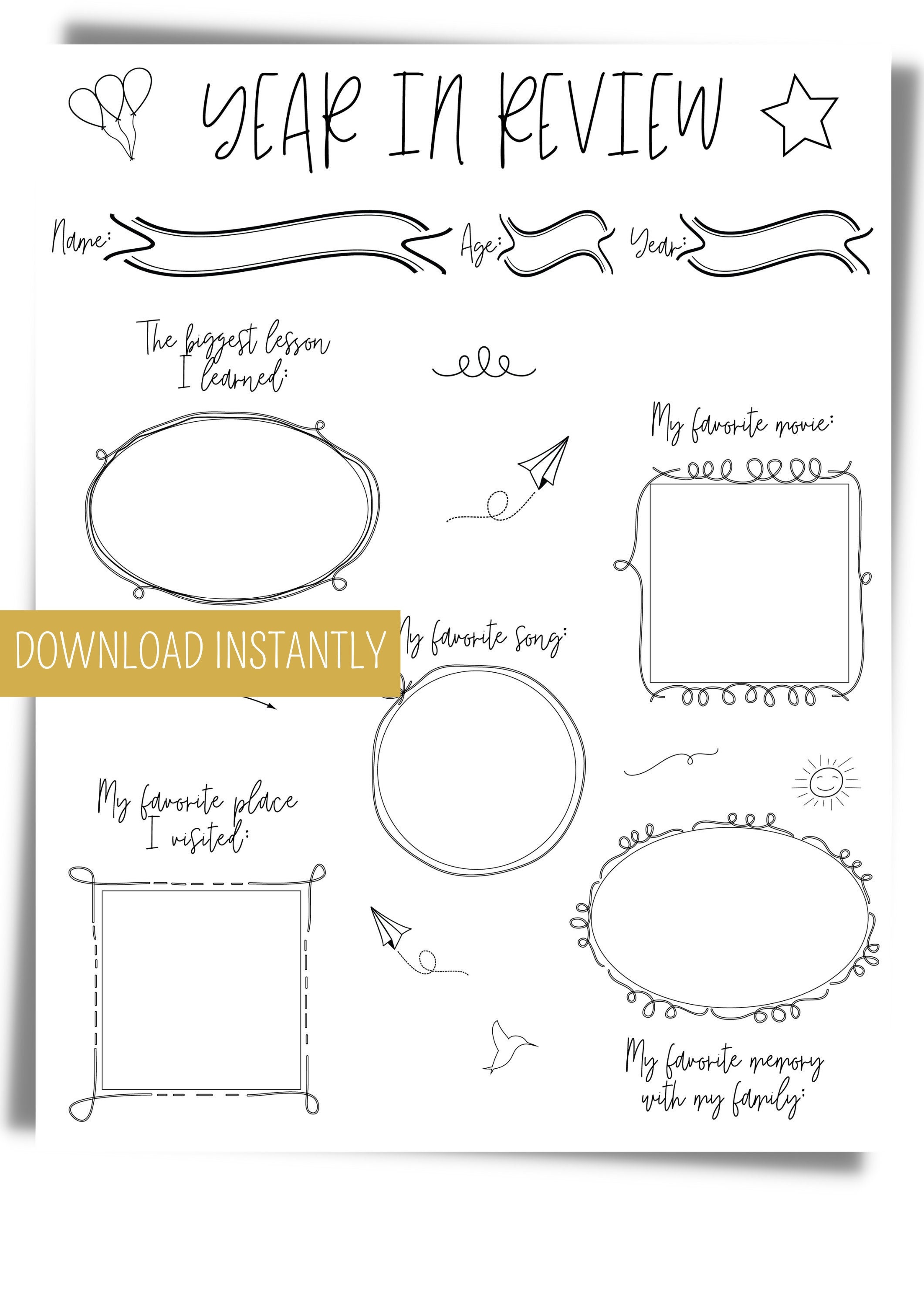 Kids Printable Year in Review New Year Kids Activities New - Etsy