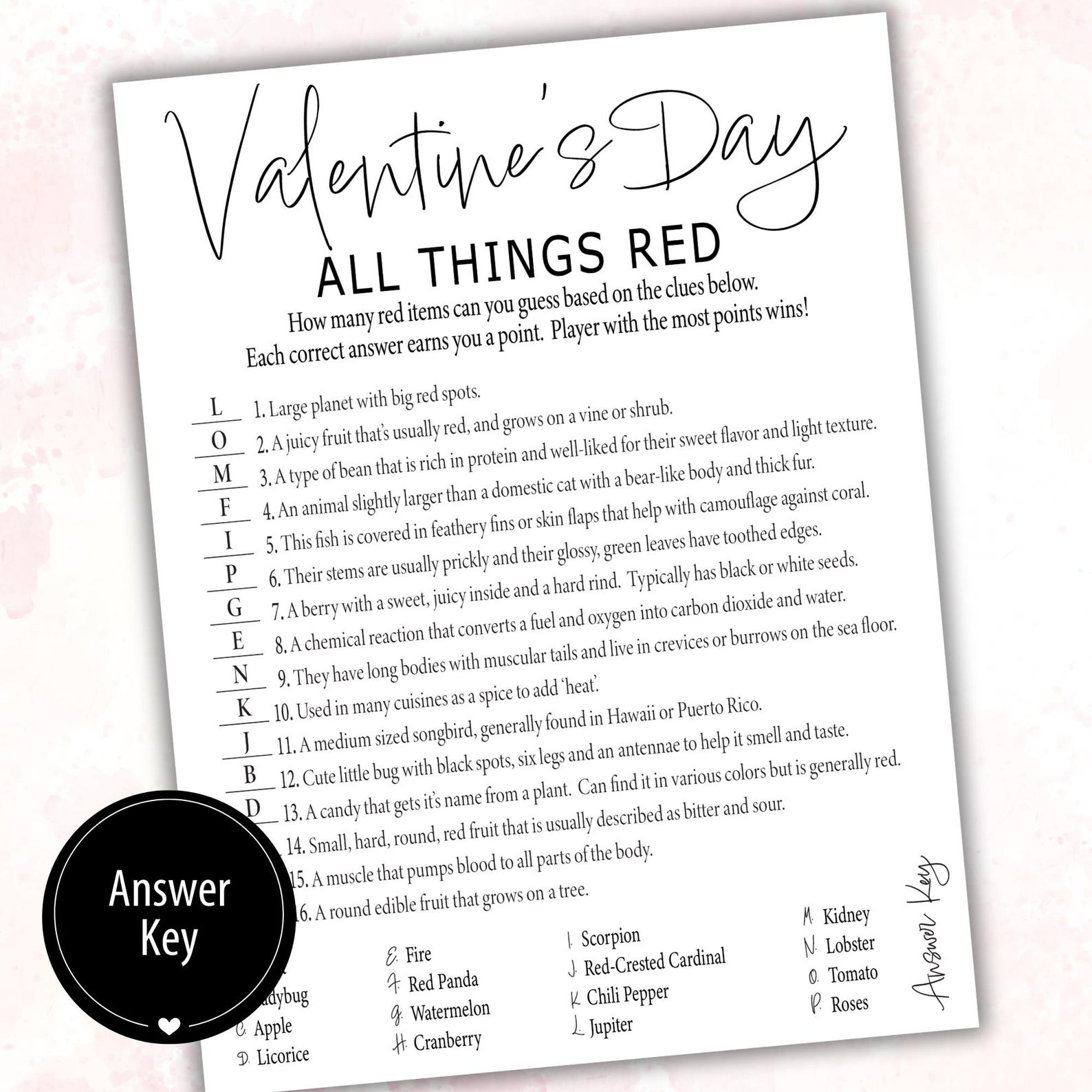 Fun Printable All Things Red Game for All Ages | Black and White ...