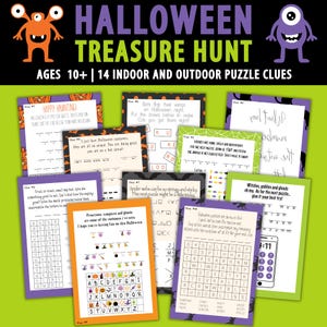 Halloween Puzzle Treasure Hunt Clues | Teen Halloween Indoor and Outdoor Treasure Hunt | Halloween Scavenger Hunt | Challenging Puzzle Clues