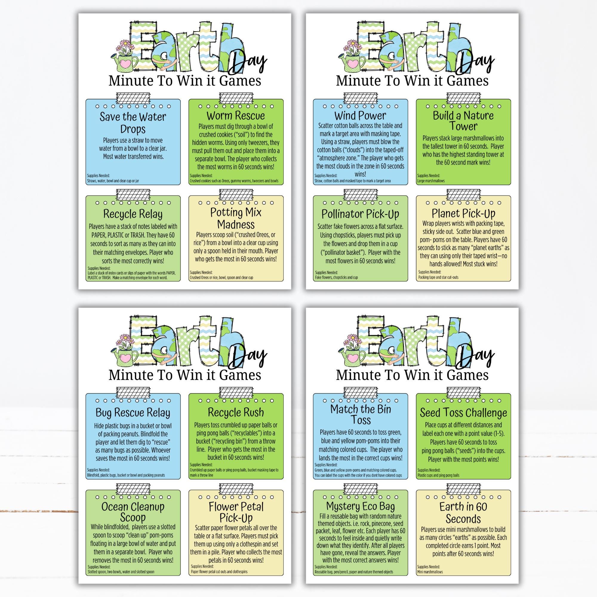 Win Win Activity Earth Day Minute to Win It Games Printable | Eco Classroom Games ...