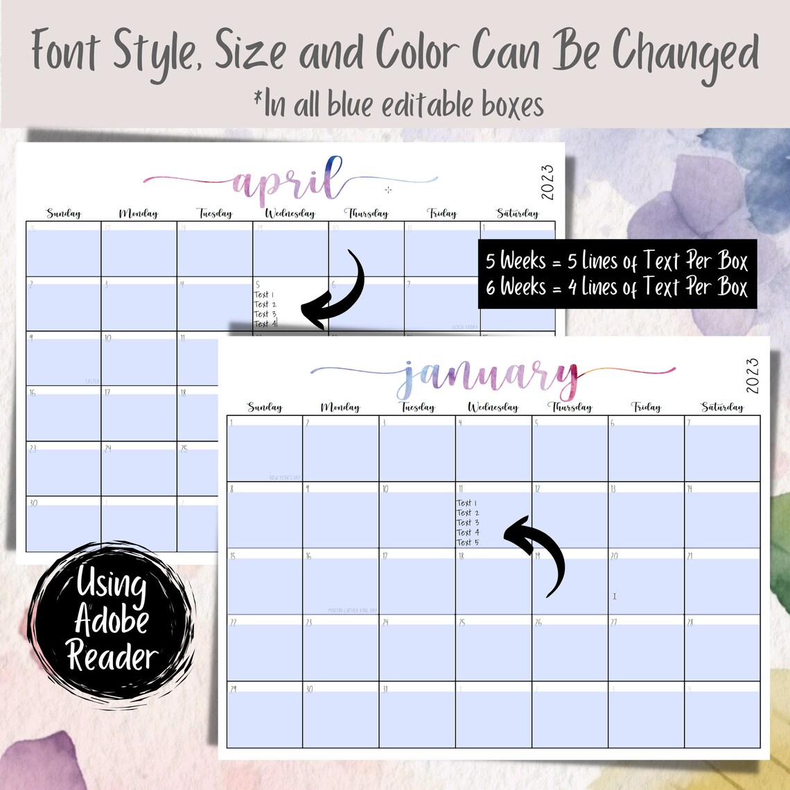 2024 Printable Calendar 2024 Calendar PDF 2024 Editable Calendar