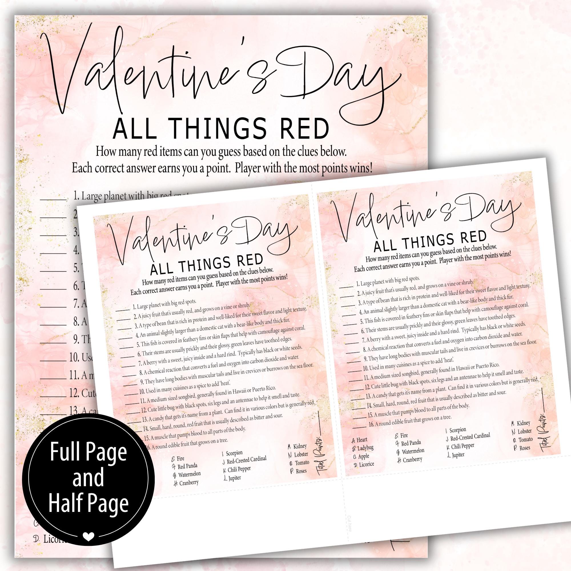 Fun Printable All Things Red Game for All Ages | Valentines Game Guess ...