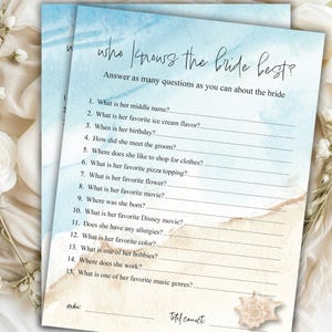 Printable Who Knows the Bride Best Game for Bridal Shower Wedding Shower Fun Question Game About the Bride Party Activity Instant Download