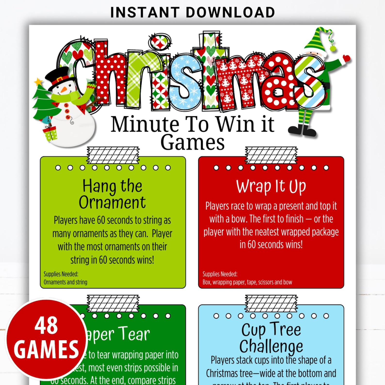 Christmas Minute to Win It Games | Fun Printable Christmas Party Games ...