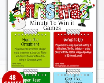 Juegos navideños de un minuto para ganar / Divertidos juegos imprimibles para fiestas navideñas para niños, adolescentes y adultos / Juegos para el aula, la familia y la oficina