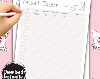 Puppy Growth Tracker | Printable Dog Growth Log | Puppy Printable | Puppy Log | Dog Mom Gift| Dog Lover Gift | Dog Training Planner