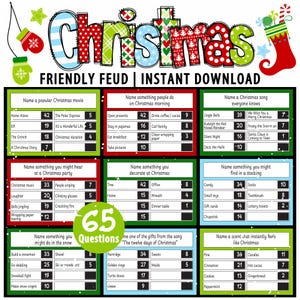 Christmas Friendly Feud Game Printable | Holiday Party Game for Families & Adults | Fun Christmas Trivia Questions | Office Party Group Game
