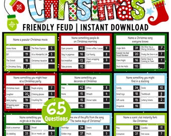 Christmas Friendly Feud Game Printable | Holiday Party Game for Families & Adults | Fun Christmas Trivia Questions | Office Party Group Game