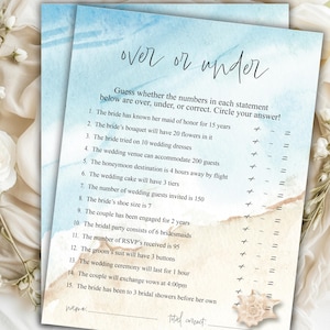 Printable Over Under Game for Bridal Shower Wedding Shower Fun Guessing Game About the Bride and Groom Party Activity Instant Download PDF