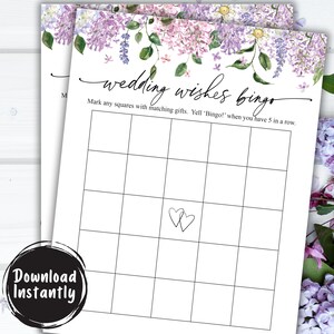 Souhaits de mariage Bingo | Jeu de douche de mariage | Devinez les cadeaux de shower de mariage | Jeu imprimable de douche nuptiale | Jeu floral de douche de mariage