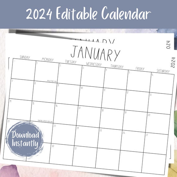2024 Printable Calendar Template Editable Family Organizer Monthly Planner  Kitchen Calendar Printable Fillable Calendar Sassy 
