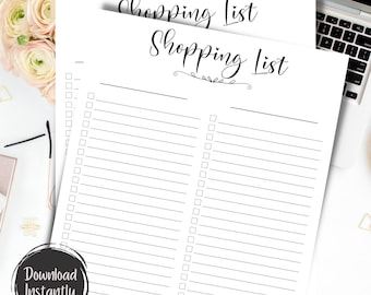 Printable Shopping List | Grocery Market List | Supermarket List | Meal Planning | Grocery List | Food List | Shopping List | Home Organizer