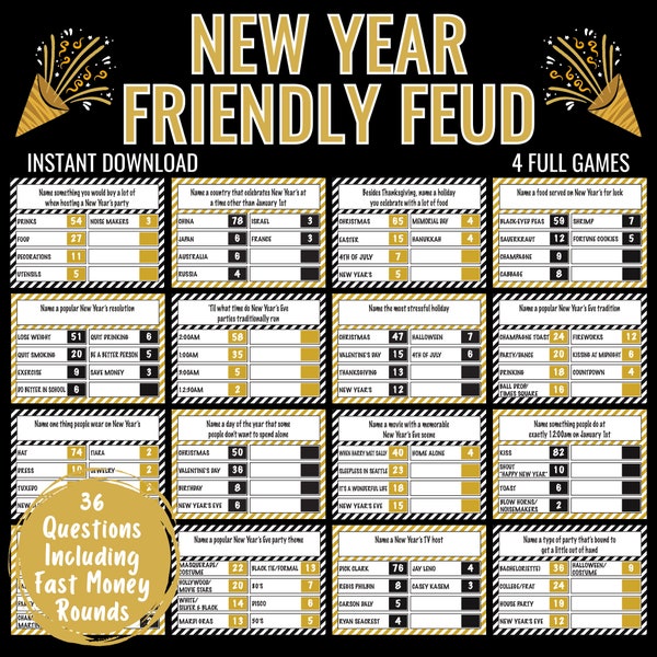 New Years Eve Games | Friendly Feud for Office Party | Happy New Year | New Year Games | New Years Eve Party | Printable Party Games