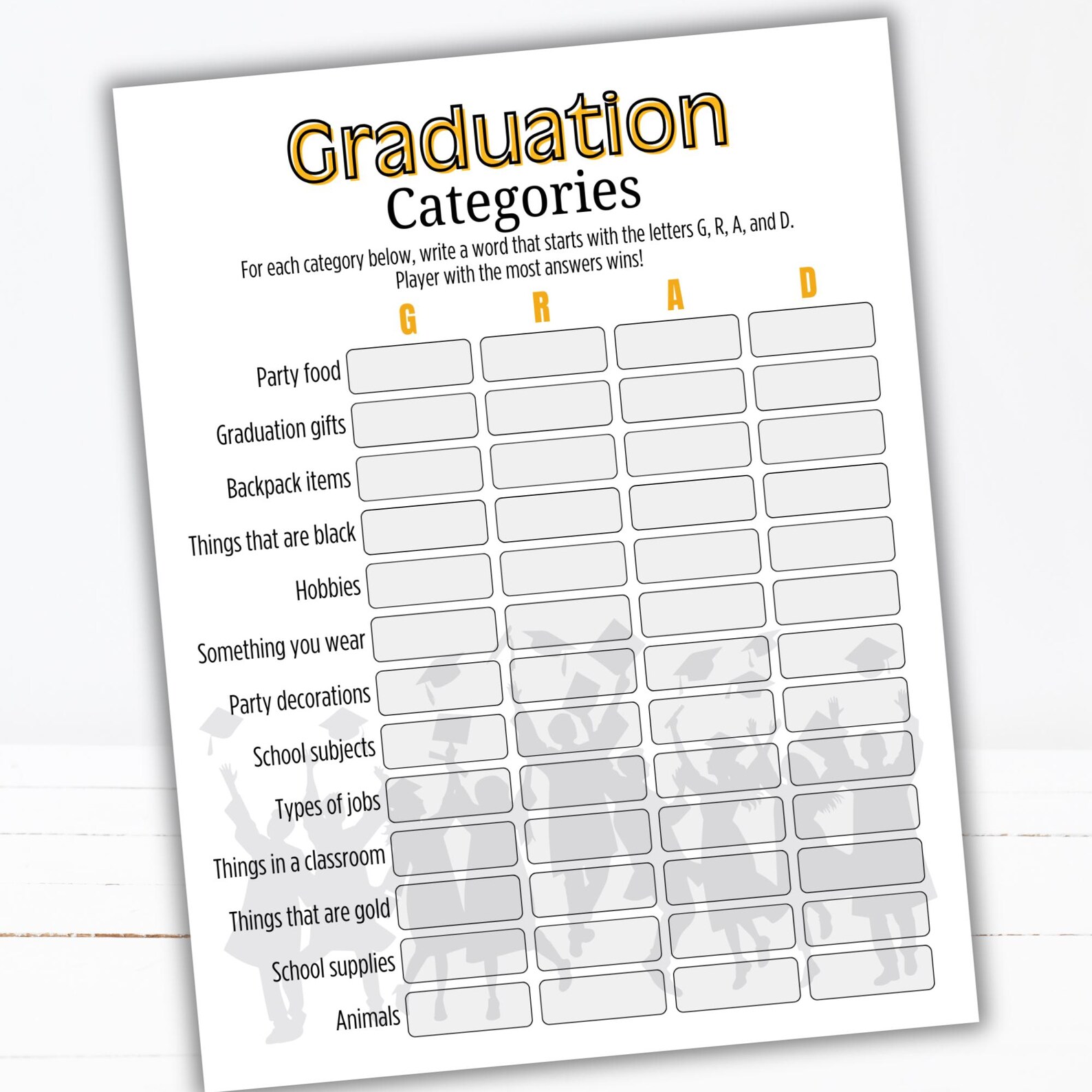 Editable Graduation Categories Game Printable Grad Party Activity Fun ...