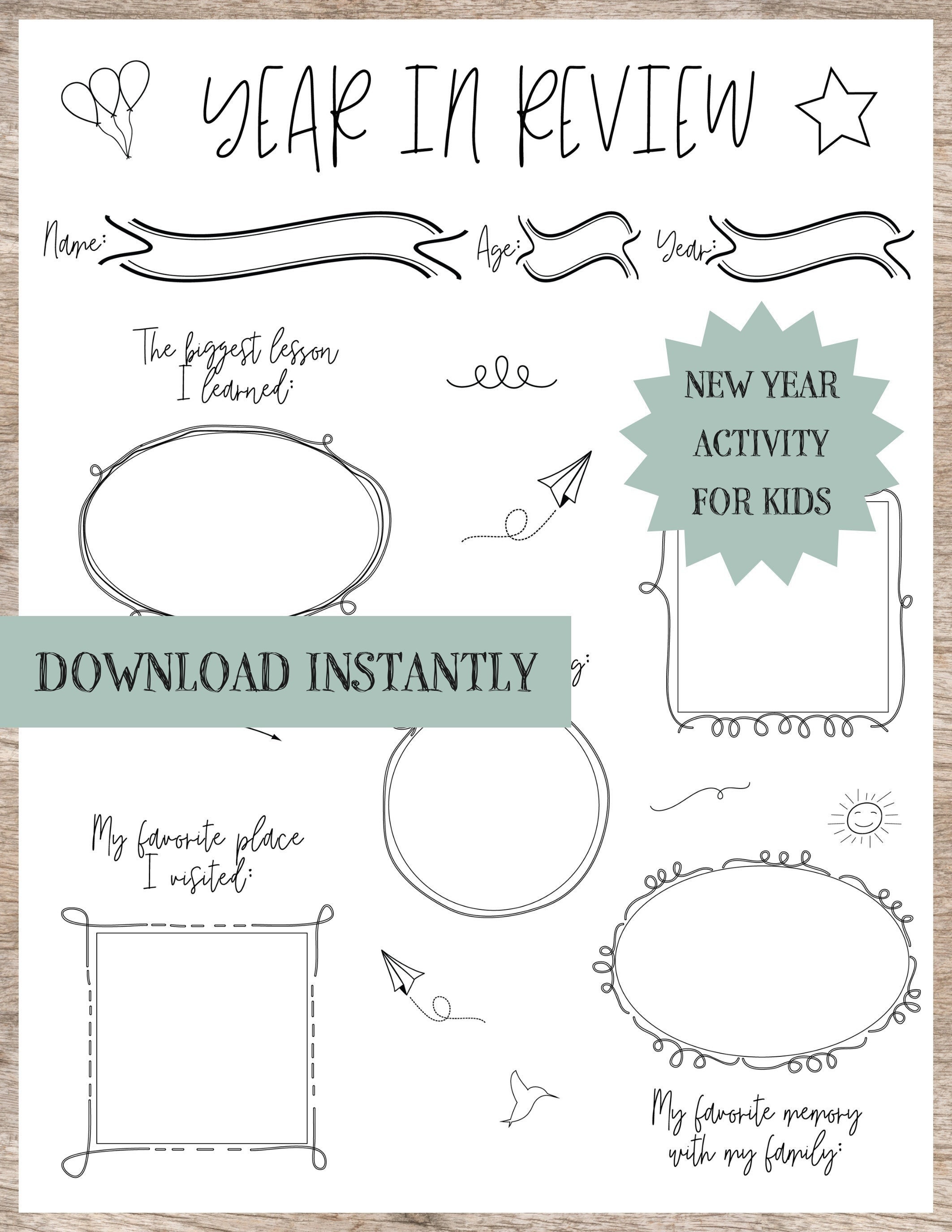 Kids Printable Year in Review New Year Kids Activities New - Etsy