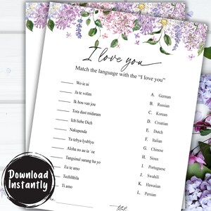 Bridal Shower I Love You in Languages Around the World Game | Wedding Shower Printable | Bridal Shower Game | Floral Wedding Shower Template