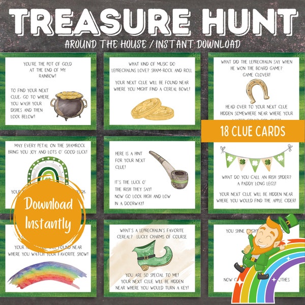 St Patricks Day Scavenger Hunt For Kids Fun Indoor Treasure Hunt Imprimable St Patricks Day Treasure Hunt Game Scavenger Hunt Game