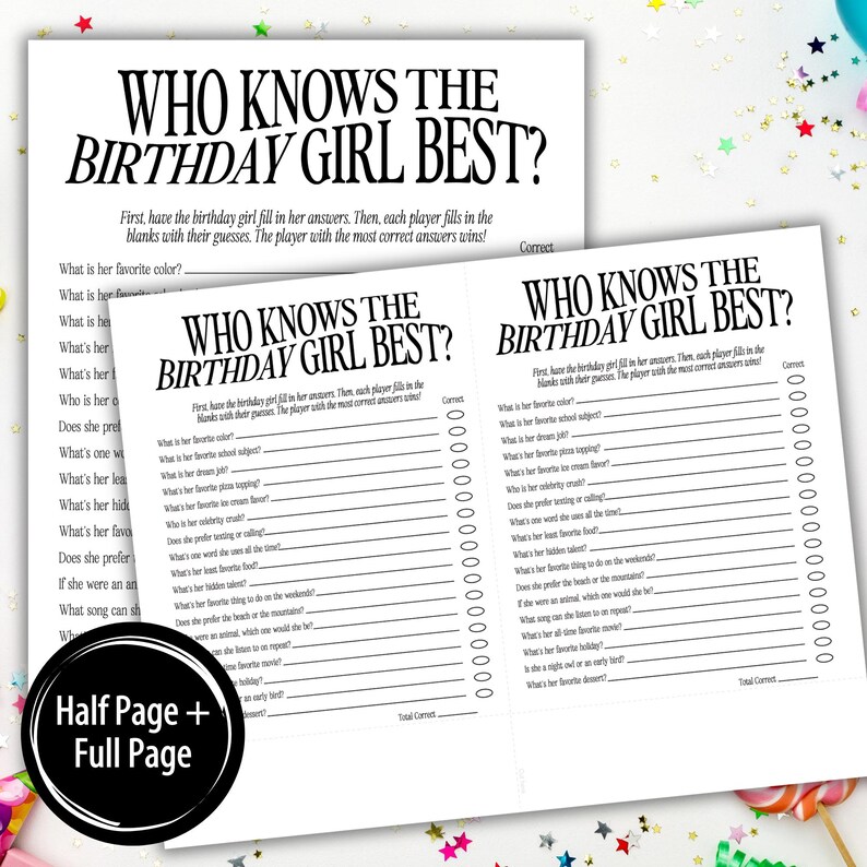 Teen or Tween Birthday Girl Printable Game | How Well Do You Know the ...