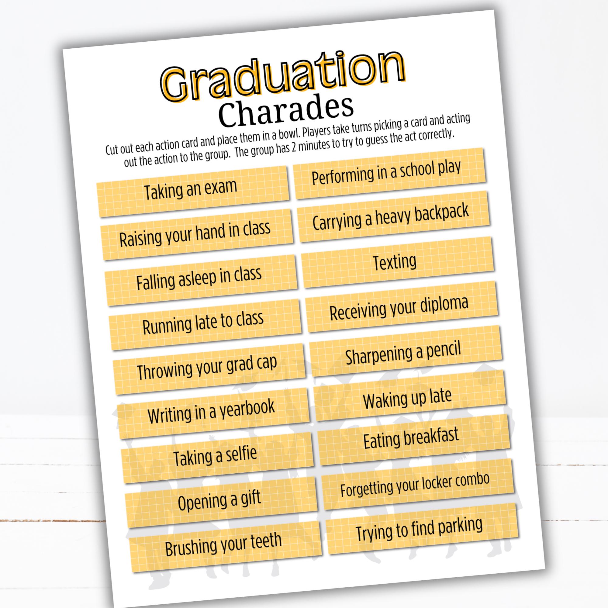Editable Graduation Charades Game Printable Grad Party Activity Fun ...