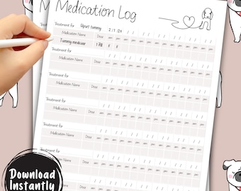 Puppy Medicine Tracker | Printable Puppy Medicine Tracker | Medicine Log | Puppy Printable | Puppy Log | Dog Lover | Dog Training Planner