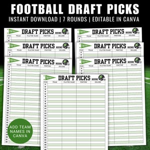Printable Football Draft Pick Sheets, PRO Football Draft Party, American Football Draft Tracker, Editable Football Draft Picks Template