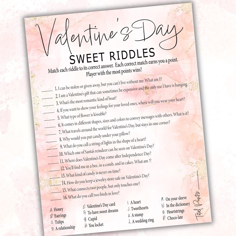 Fun Printable Valentines Riddles | Valentines Party Instant Download ...