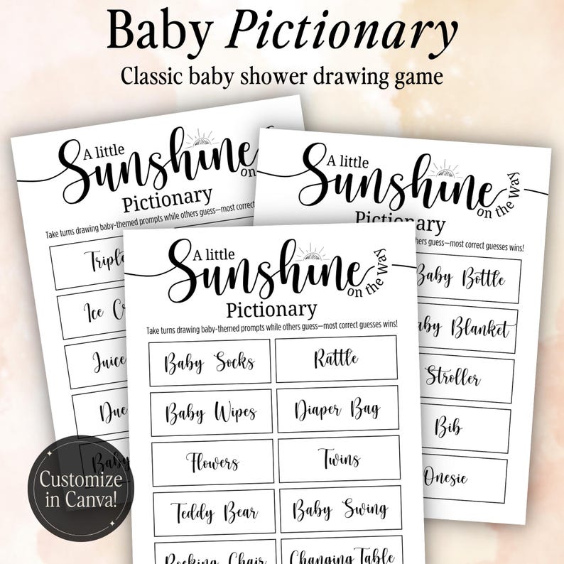 Baby Shower Pictionary Game Printable, Baby Shower Games, Fun Baby ...