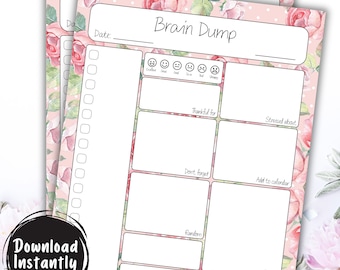 Brainstorming | Vorlage zum Bearbeiten | Druckvorlage zum Entrümpeln des Geistes | Tagesplaner | Druckbare Checkliste mit Blumenmuster | Organizer