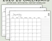 Printable Editable 2026-28 Calendar With Notes | Landscape US Letter | Horizontal Monthly Calendar | 12-Month Fillable Calendar