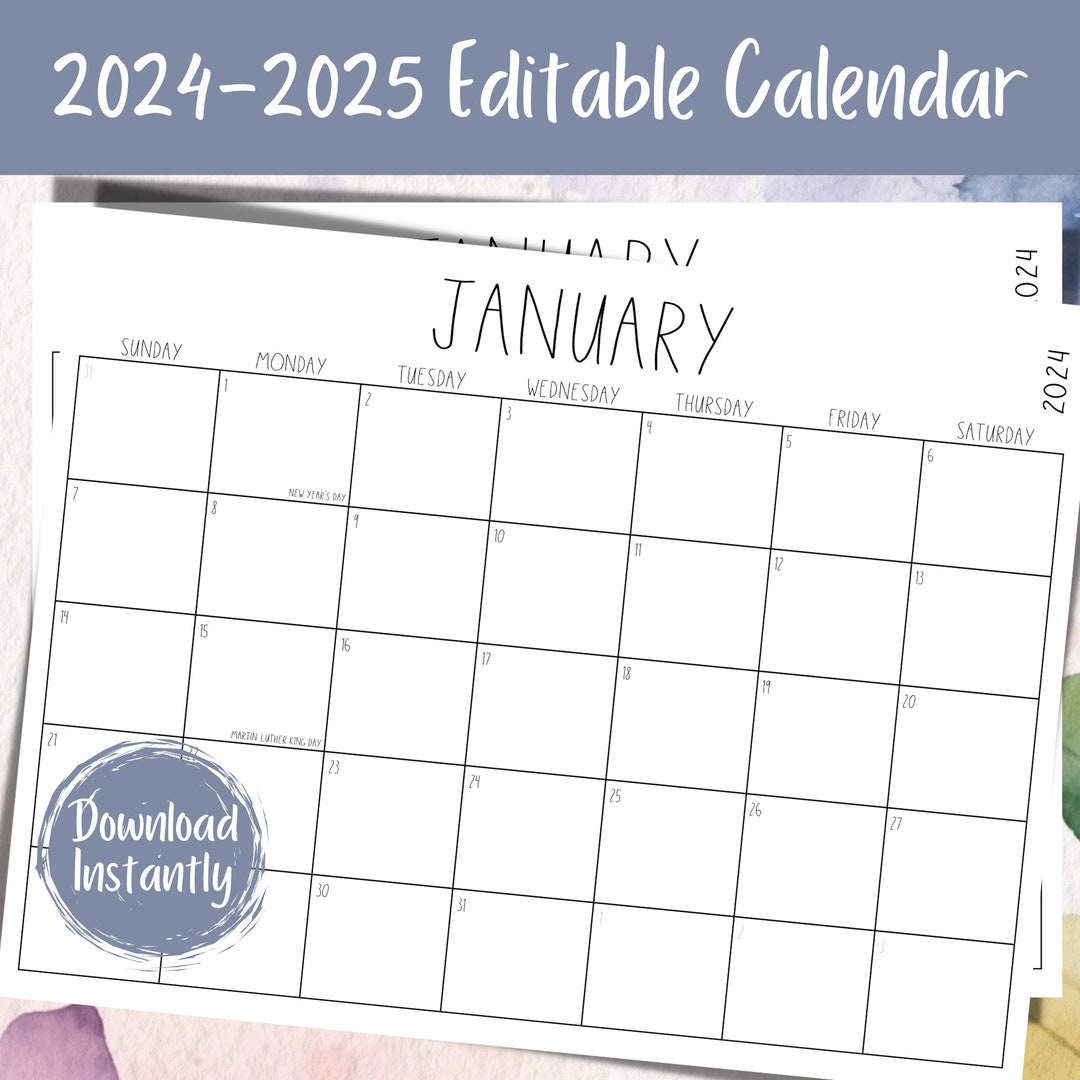 2025-2025 Printable Calendar Fillable Calendar Family Organizer Family Calendar Wall Calendar 