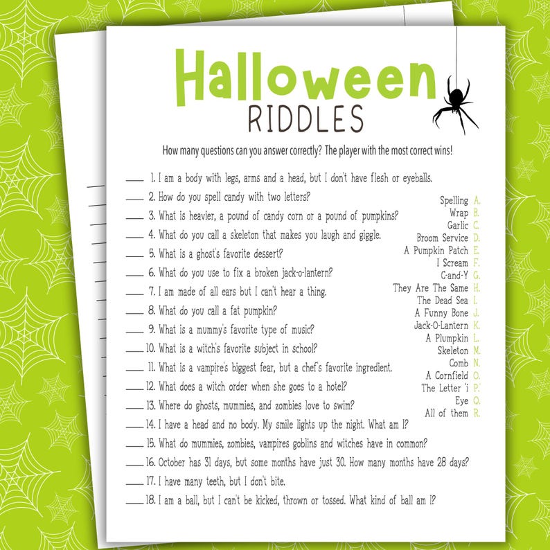 Halloween Pattern Riddle Halloween Printable Game Bundle | Halloween Riddles | Guess the ...
