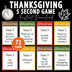 Thanksgiving 5 Second Game | Thanksgiving Think Fast Party Game | Family Thanksgiving Game Night | Thanksgiving Party Printable