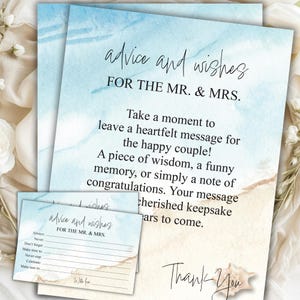Conseils imprimables et cartes de voeux pour une douche de mariage ou une table de douche nuptiale et cartes de conseils assorties PDF JPG PNG Téléchargement instantané