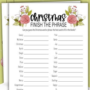 Christmas Finish the Phrase | Christmas Printable Game | Holiday Office Party Games | Christmas Game Night | Christmas Game | FCTG24