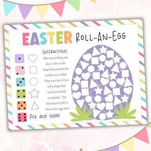 Fun Printable Easter Roll a Dice Game for All Ages | Shapes Game for Kids | Roll an Egg Game | Classroom Easter Game for Kids