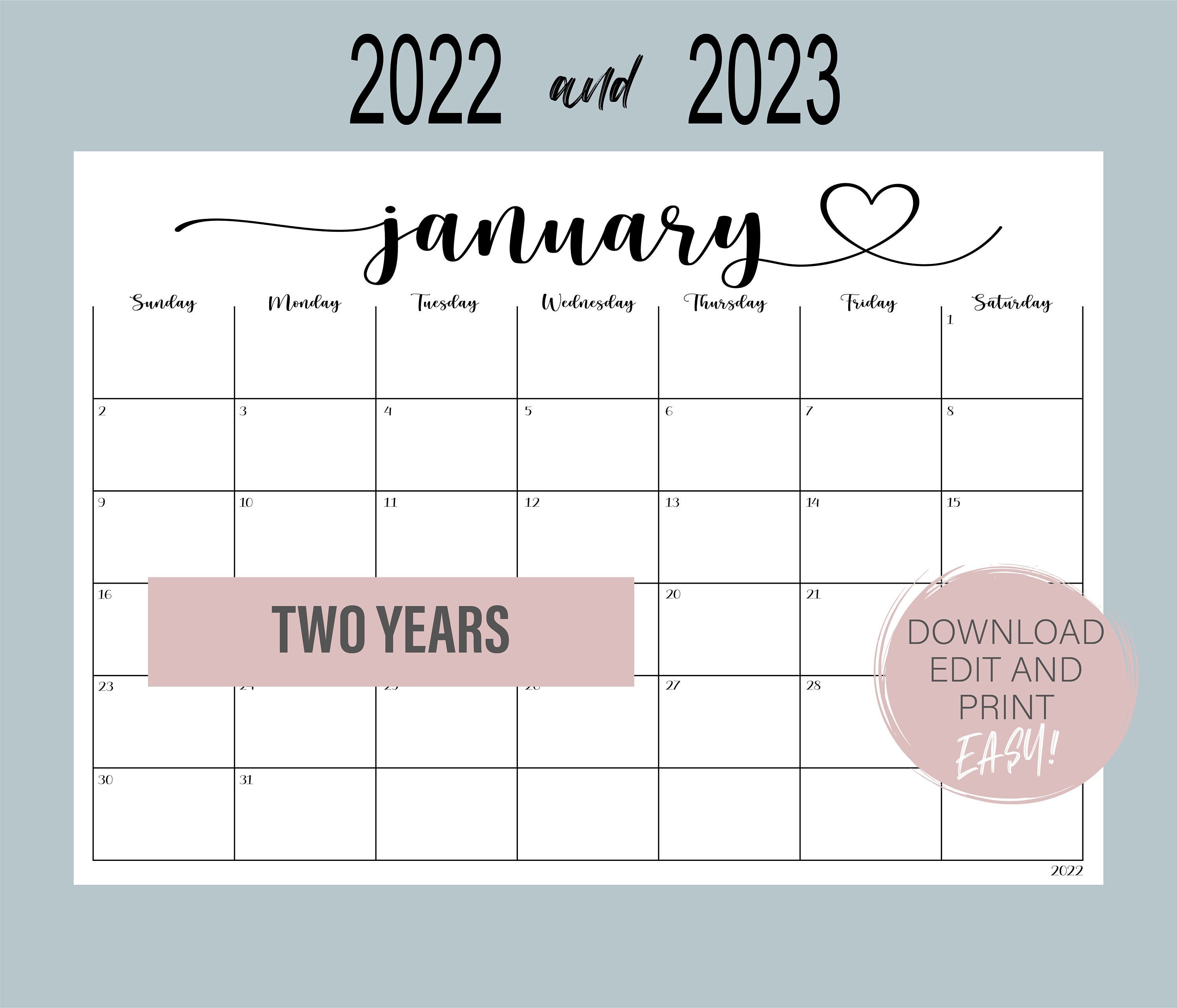 Fillable 2023 Calendar 2022 And 2023 Calendar Fillable Calendar Editable Calendar | Etsy Australia