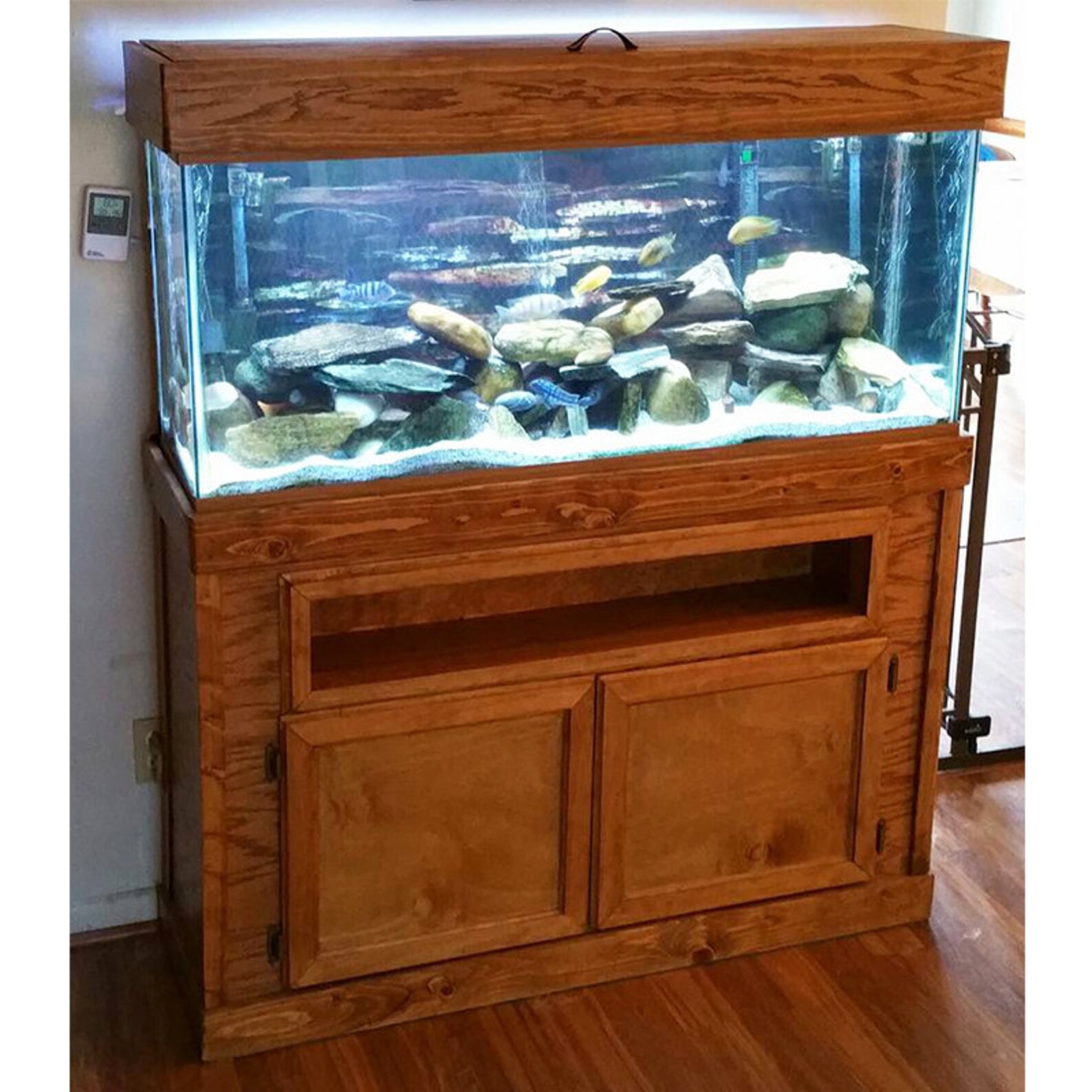 Handmade Personalized Unique Mahogany Wood Lighted Fish Tank Roof for