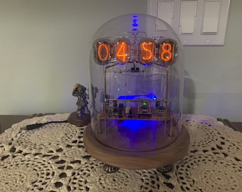 Beautiful Handmade IN-12 Nixie Tube Clock Round Glass, Time, Date and Temperature.