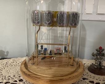 Beautiful Handmade IN-12 Nixie Tube Clock Round Glass, Time, Date and Temperature, NEW