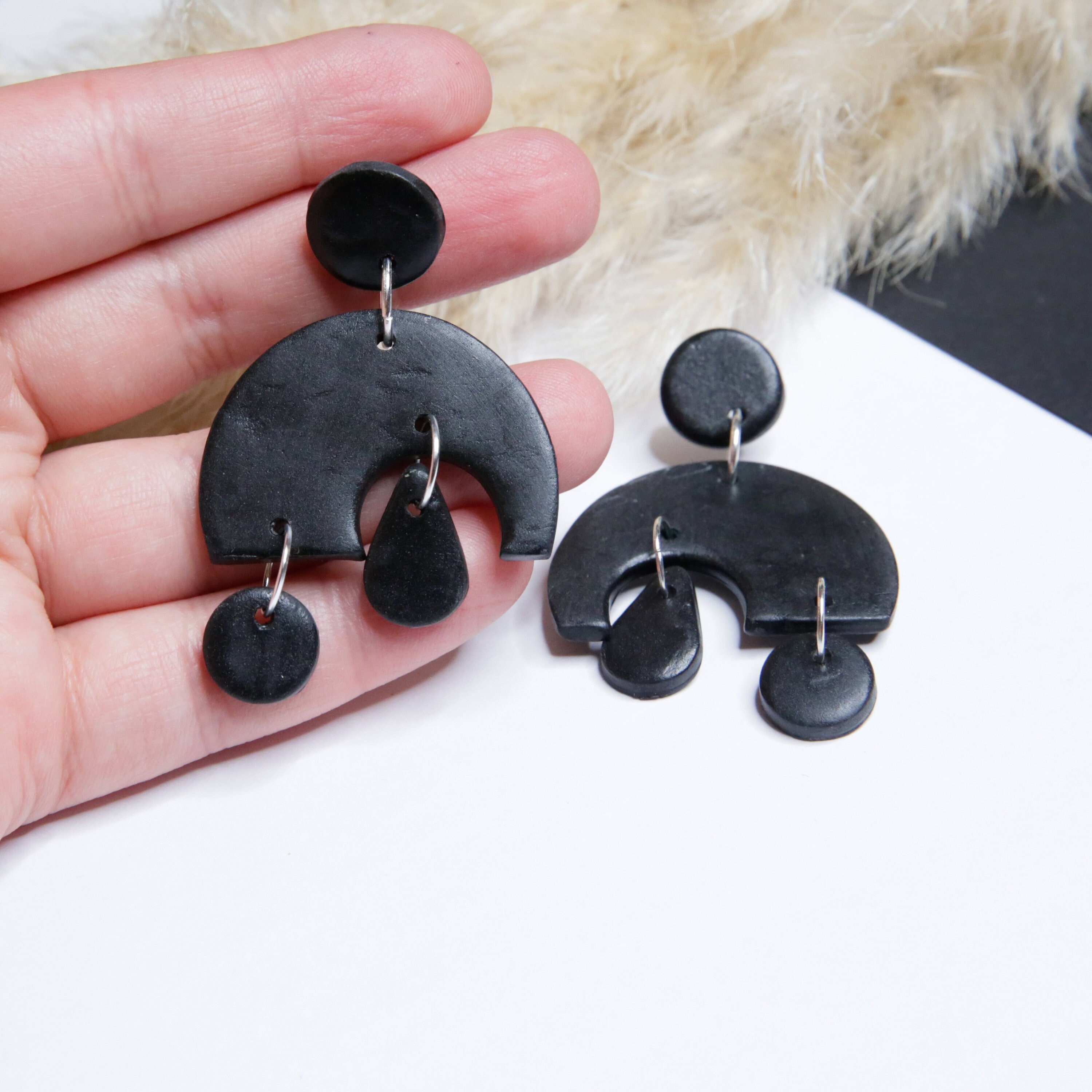 Large black statement earrings Lightweight Black Polymer Etsy