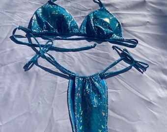 Light Blue Glitter Tie-Up Bikini Bottoms