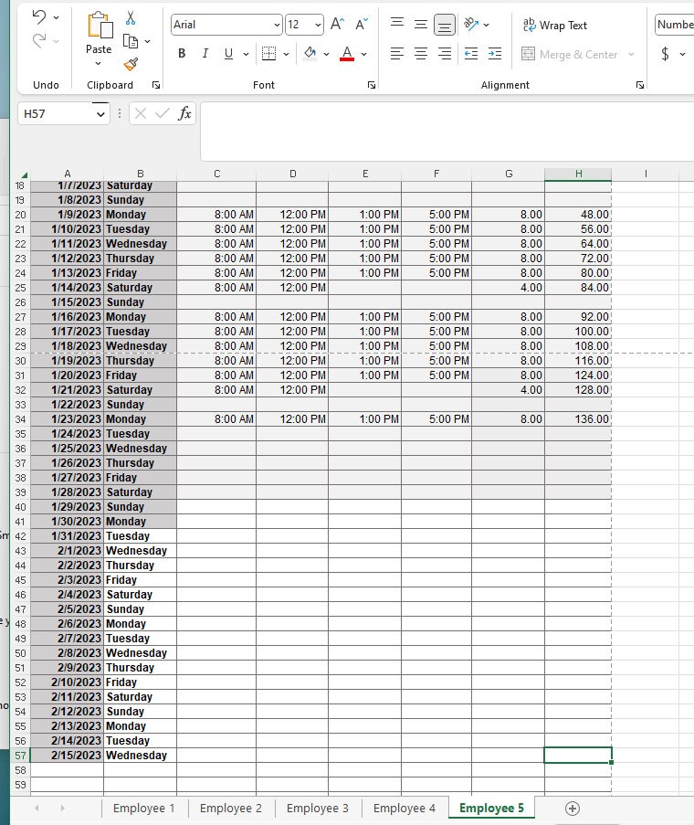 Yearly employee timesheet template automated interactive excel