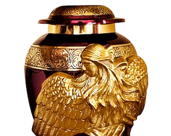 Brass Angel Urn for Ashes.  Red Urn for Human Ashes - Angel of Comfort Urn for Adult Ashes