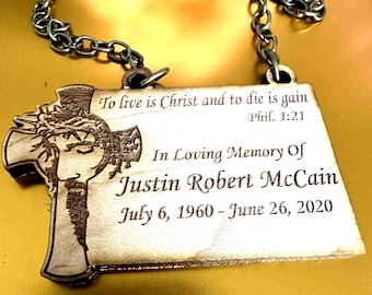 Engraved Wooden Urn Name Tag: Jesus on Cross Memorial Plaque