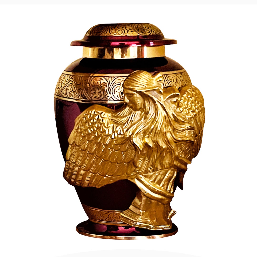 Brass Angel Urn for Ashes. Red Urn for Human Ashes Angel of Comfort Urn