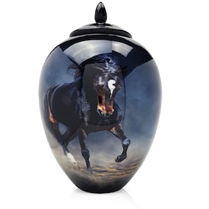 Horse Cremation Urn for Ashes – Black Stallion Memorial Urn – Western Animal Horse Lover Adult Funeral Urn for Man or Woman