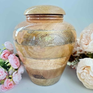 Stunning Mango Wood Urn for Human Ashes, Urn for Human Ashes Full Size,  Keepsakes for adults, children, and pets. Engraved personalization
